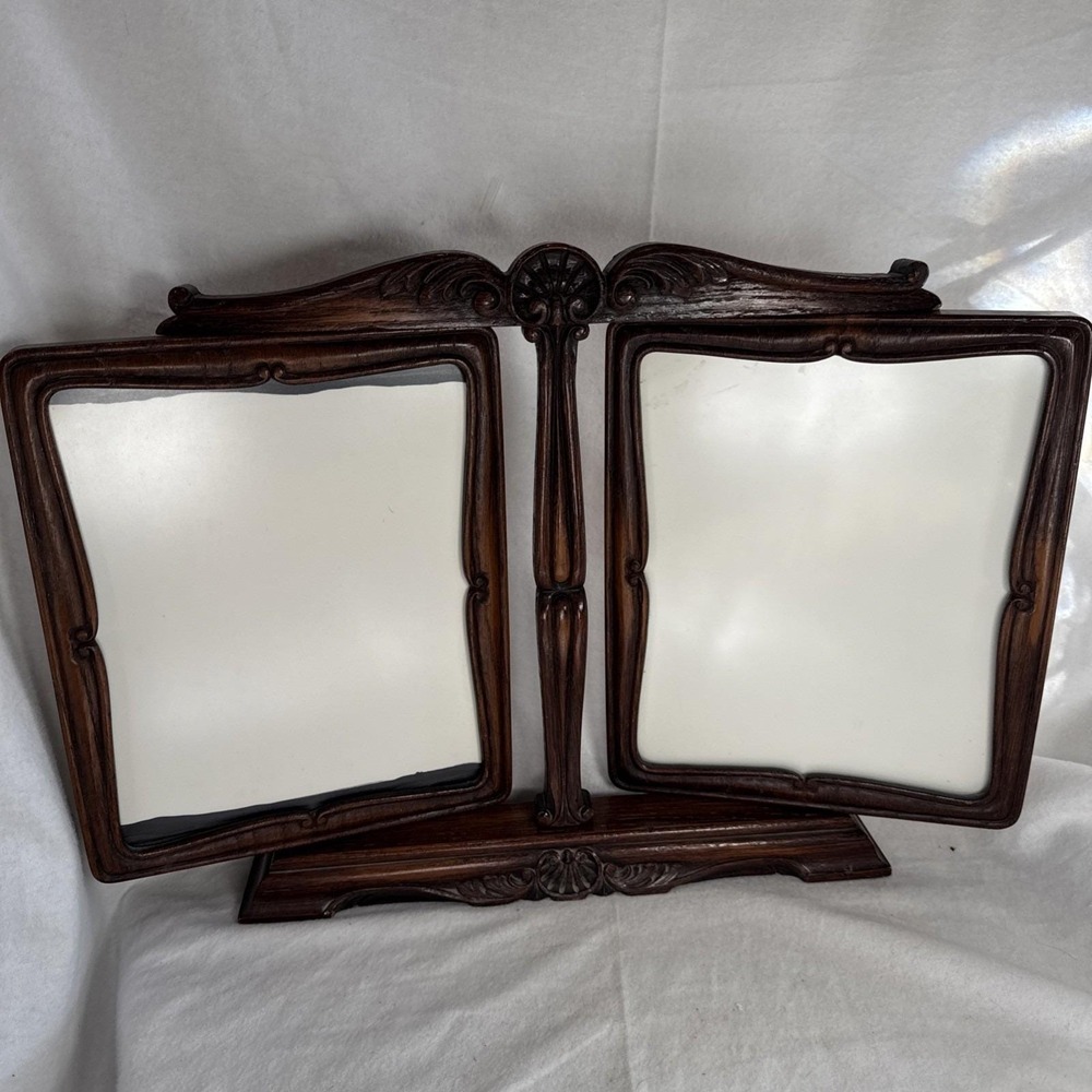 Vintage Swivel Double Photo Frame 8x10 Oval Ornate Dark Wood Victorian Rose